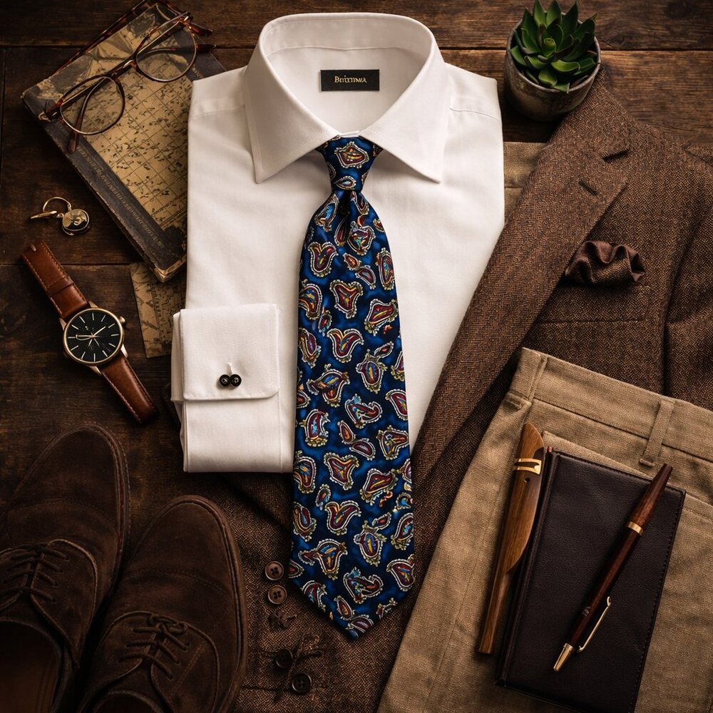 Title: Vintage Britannia Paisley Silk Tie WPL 2555 – Classic Navy Paisley